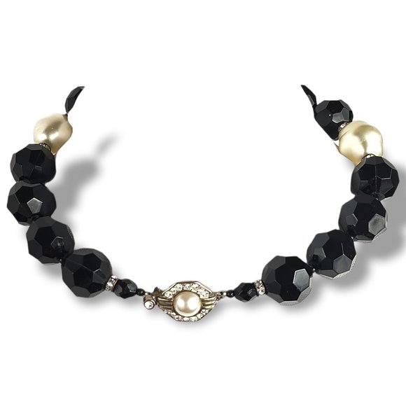 90’s Choker Chunky Showy Faux Pearls Crystal Diamonds - Picture 6 of 7